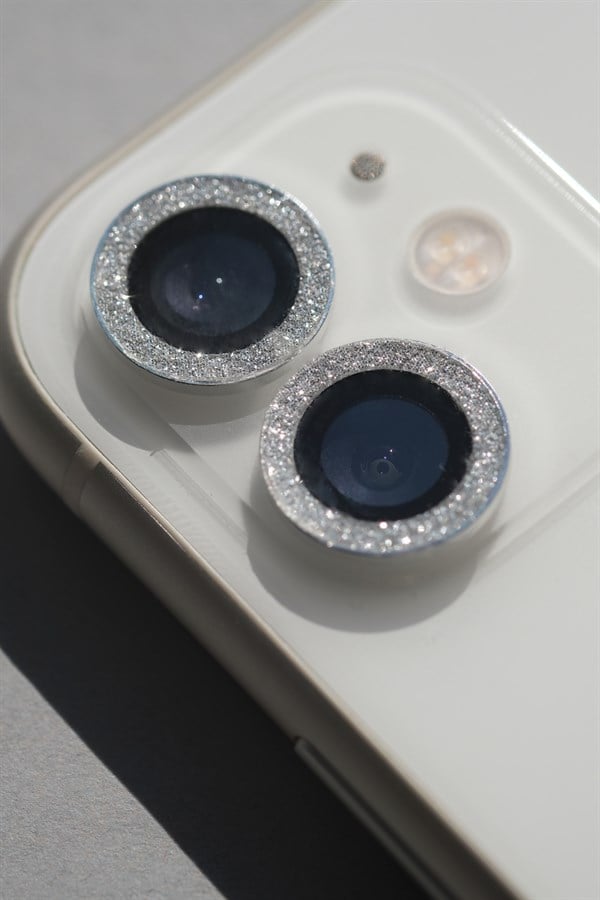 Gümüş Pullu İphone Lens Koruyucu