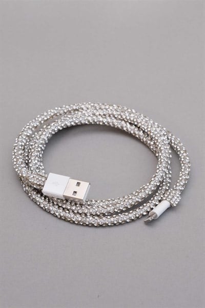 Gümüş Swarovski Apple şarj kablosu