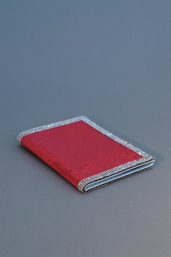 Ruhsat Kılıfı Kırmızı Kadife Kumaş & Gümüş Swarovski Taş